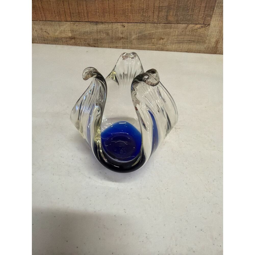 Vintage Chalet Art Glass Blue Sommerso 3-Petal Fingertip Bowl